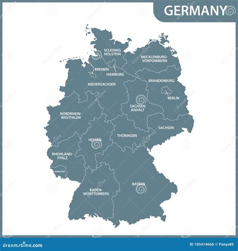 The Detailed Map Of The Germany With Regions Stock Vector