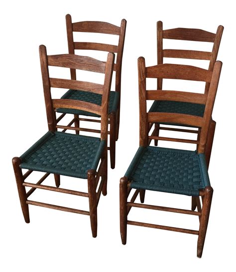Scandinavian Style Woven Blue Wooden Chairs - Set of 4 | Chairish