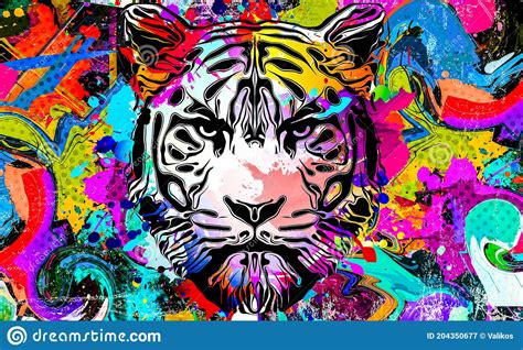 Bright Abstract Colorful Background With Tiger Paint Splashes Art