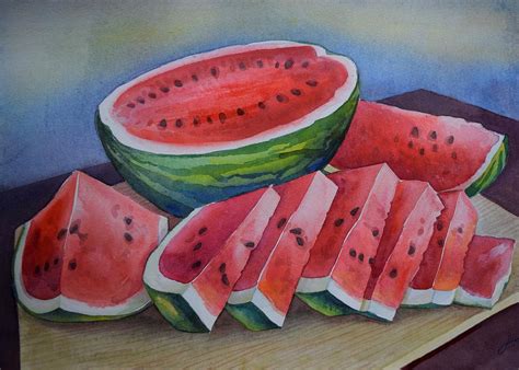 Watermelon Original Watercolor Painting Painting By Alla Art