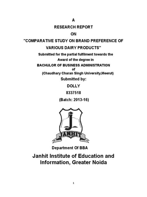 Comparative Study Of Brand Preference Of Mother Dairy And Its