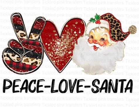 Peace Love Santa Merry Christmas Leopard Print Glitter Etsy