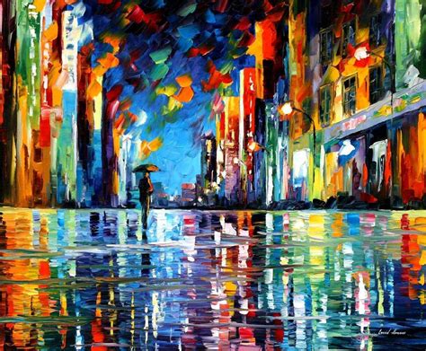 Reflections Of The Blue Rain — Palette Knife Oil Painting On Canvas By