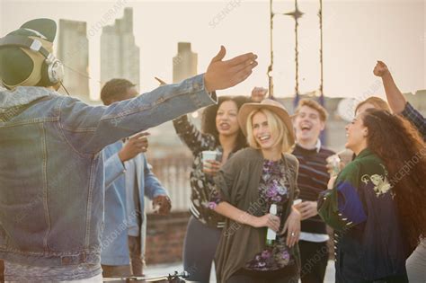 Crowd Cheering For Dj At Rooftop Party Stock Image F0159983