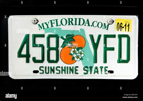 Florida Kfz Kennzeichen Auf Einem Schwarzen Auto Usa Stockfoto Bild