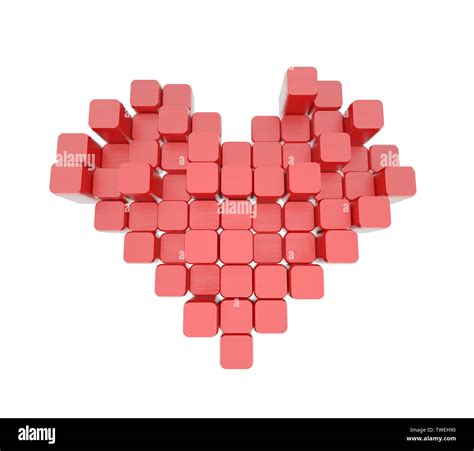 3d Model Of The Red Heart Consisting Of Blocks Cubes Isolated On A
