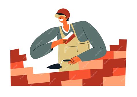 Premium Vector Bricklayer Worker With Cement And Bricks Vector