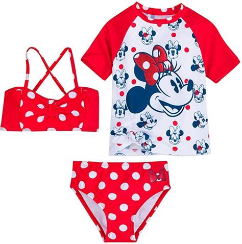Disney Minnie Mouse Red Polka Dot Deluxe Swimsuit Set For Girls