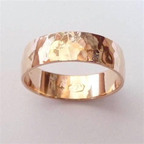 Men Rose Gold Wedding Band Hammered Wedding Ring 6mm Wide Ring Inside Hammered Rose Gold Mens Wedding Bands 