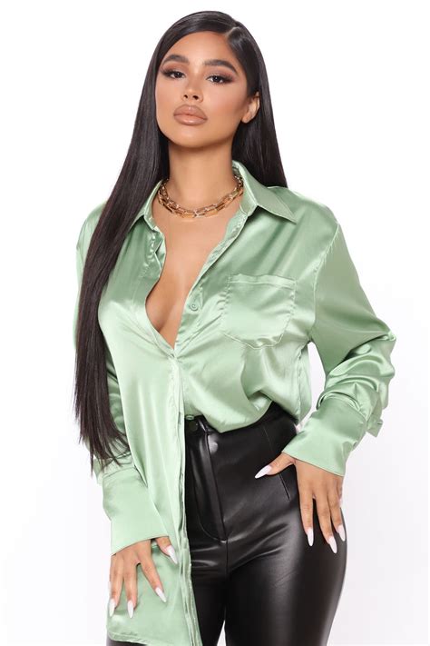 Slay Your Heart Satin Top Sage Fashion Nova Shirts And Blouses Fashion Nova