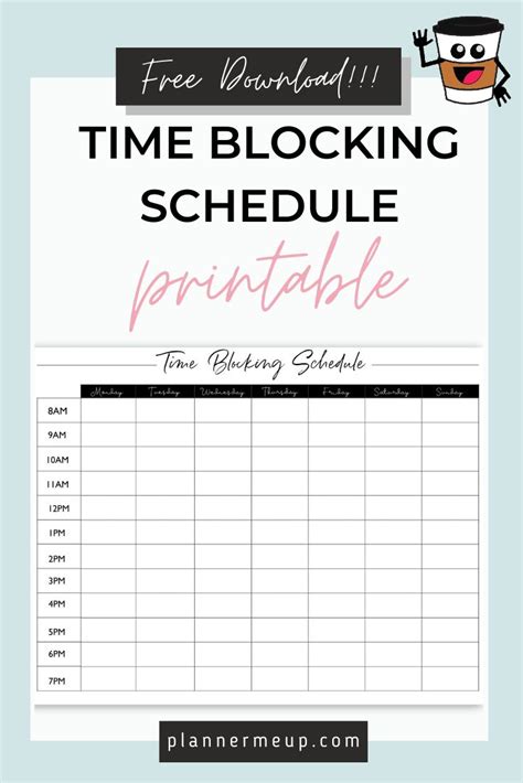 Free Planner Page Printable Time Blocking Printable Time Blocking