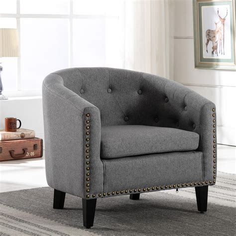 Linen Fabric Accent Chair For Living Room Bedroon Modern Tufted