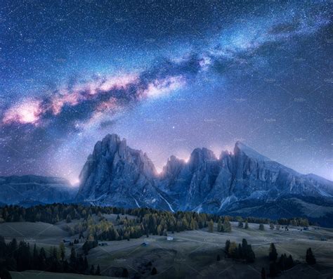 Colorful Milky Way Over Mountains High Quality Nature Stock Photos