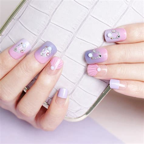 24 pcs paars en roze kleur kunstmatige diamanten decoratie kunstnagels mode zoete nep nagels met