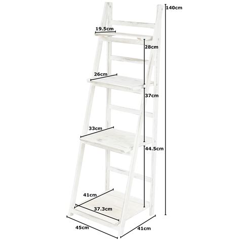 Hartleys Modern 4 Tier White Wash Ladder Shelf Unit And Natural Basket