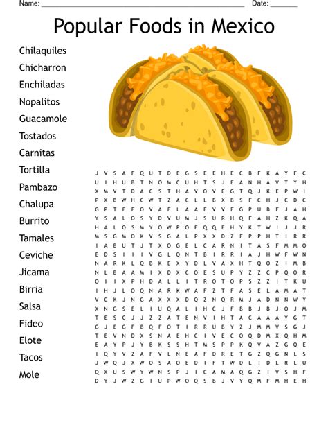 Mexican Food Word Search Printable Richard Mcnary S C