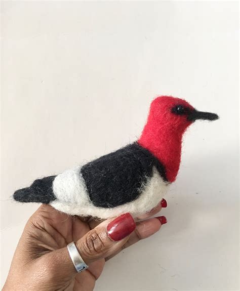Needle Felted Red Headed Woodpecker Ready To Ship Etsy