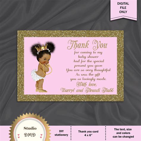 Printable Baby Shower Thank You Card Little Princess Royal Etsy