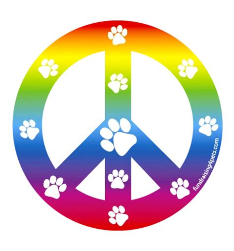 Pet Paws Rainbow Peace Sign Round Magnet At Sticker Shoppe