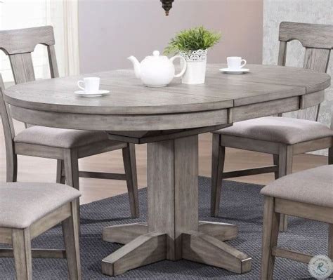 Graystone Burnished Gray Round Extendable Dining Table Grey Dining