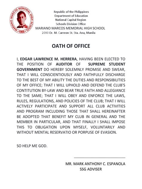 Oath Edgar Oath Of Office Government Information