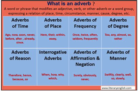 The bare time adverbs in (28) thus specify that the past time of abdel's departure is contained within the time designated by last year/june 10, 2001. Definition and Types of Adverb - Literary English
