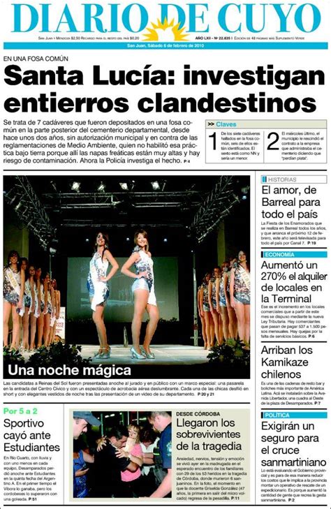 Periódico Diario De Cuyo Argentina Periódicos De Argentina Edición De Sábado 6 De Febrero