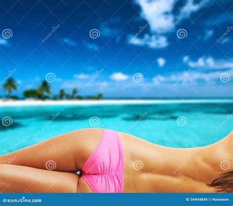Woman Topless On Beautiful Beach At Maldives Stock Photo Image Of