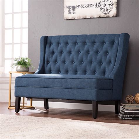 Linklea High Back Tufted Settee Bench In Navy Southern Enterprises