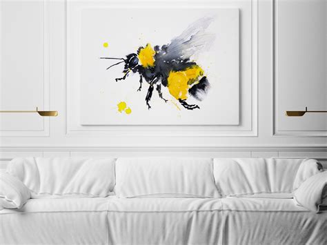Bee Canvas Print Hand Signed Bee Wall Art Bee Watercolour Painting