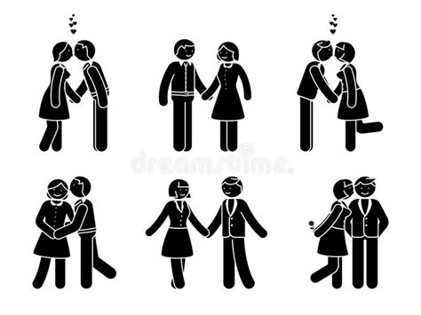 Stick Figure Kissing Couple Set Man And Woman In Love Vector Illustration Hugging Cuddling