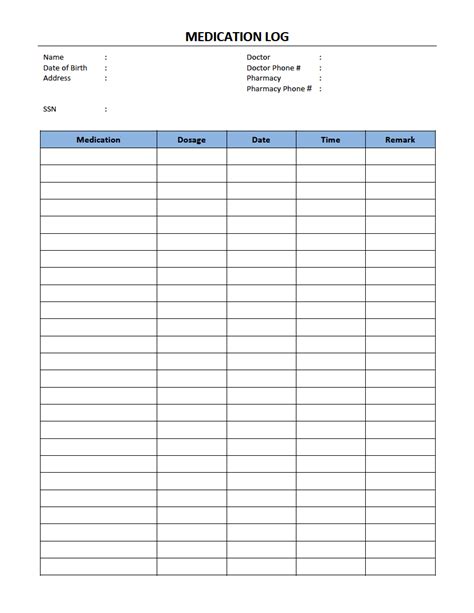 Printable Medication Log Sheet Pdf Printable Form Templates And Letter