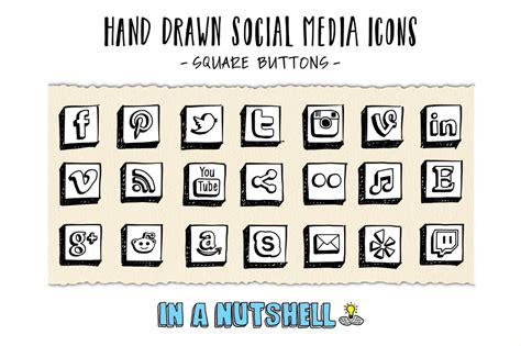 Hand Drawn Social Media Icons Square Graphics Creative Market
