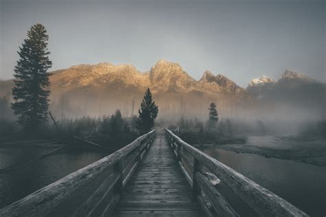 2560x1600 Mountain Landscape Mist Silhouette Wallpaper
