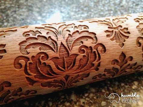 Damask Solid Maple Embossing Rolling Pin Laser Engraved Rolling Pin