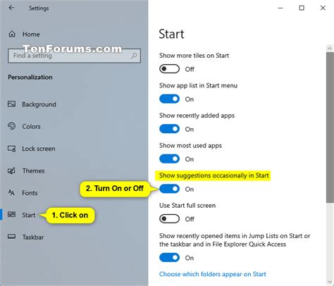 Turn On Or Off App Suggestions In Start In Windows 10 Tutorials