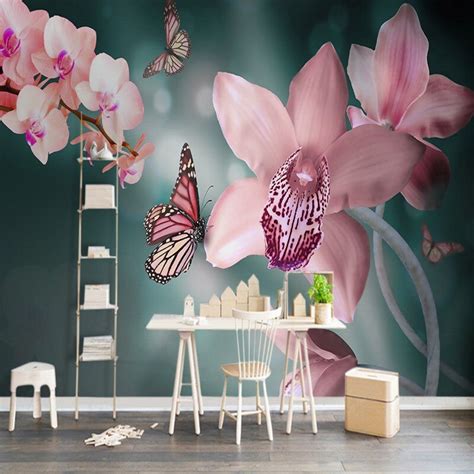Custom Photo Wallpaper Modern Beautiful Butterfly Orchid