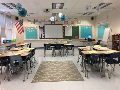 4th Grade Classroom Set Up Turquoise And Gray Chevron Theme 4th Grade Classroom Classroom