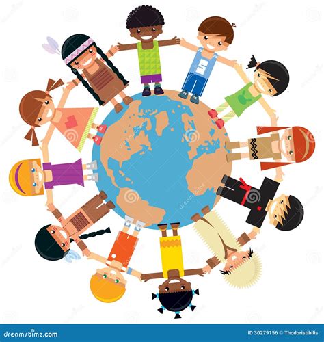 Many Children Holding Their Hands Around Earth Stock Vector