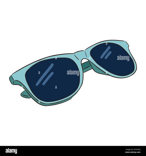 line drawing blue sunglasses isolated vector illustration on white background flat style stock