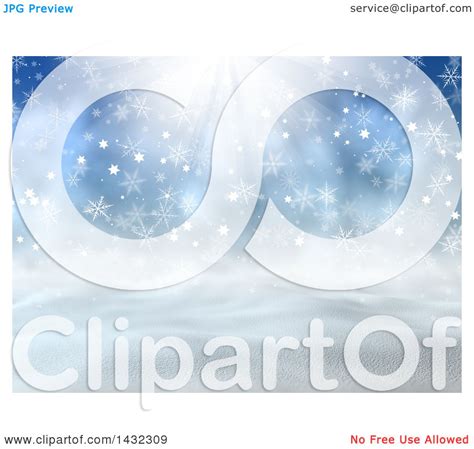 Clipart of a 3d Hilly Winter Landscape with Snowflakes and Sunshine ...