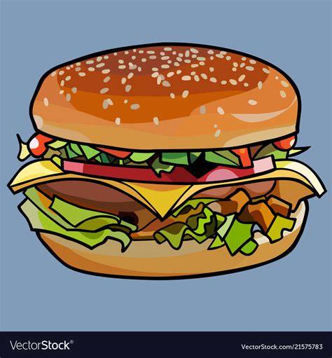 Cartoon Drawn Cheeseburger Sandwich With Cheese Vector Image