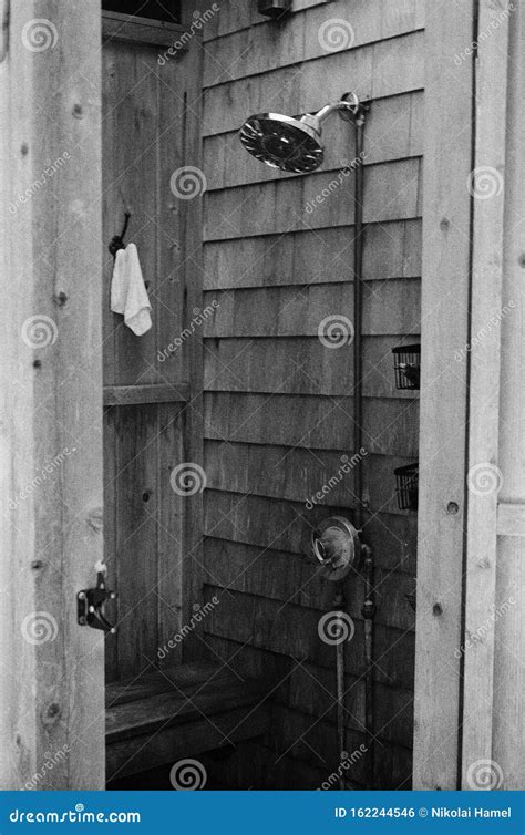 Vintage Outdoor Shower With Wood Siding Stock Photo Image Of Seat