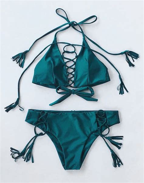 Cupshe Blackish Green Lace Up Bikini Set Has Got Our Hearts Racing 1999 Only With Free