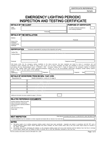 Emergency Lighting Test Certificate Template