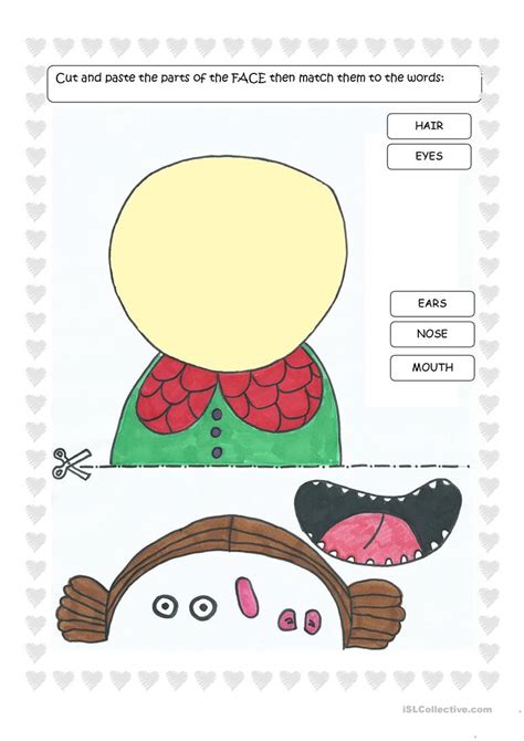 Parts of the Face - Cut and Paste - English ESL Worksheets for distance ...