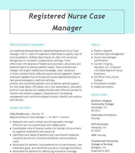 Registered Nurse Case Manager 2 Resume Example