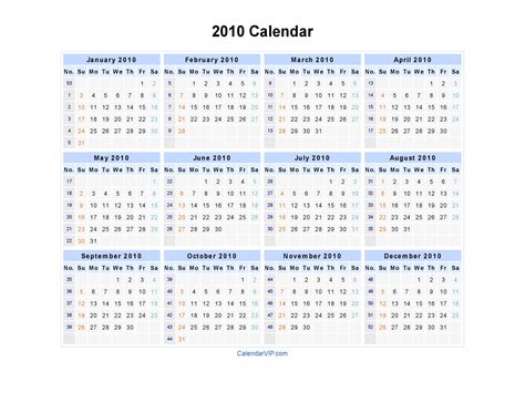 2010 Calendar Blank Printable Calendar Template In Pdf Word Excel