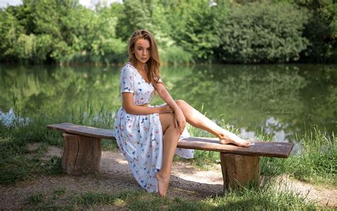 Women Grigoriy Lifin Brunette Sitting Women Outdoors On Bench