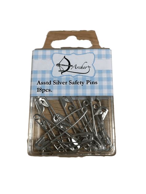 Archer Haberdashery Silver Safety Pins Assorted Sizes 18 Pieces